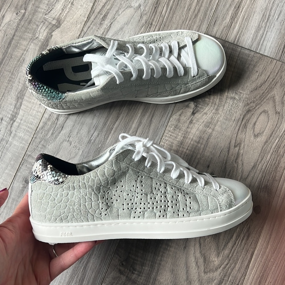 P448 grey suede croc embossed snake print leather sneakers shoes size 36 - Picture 6 of 10